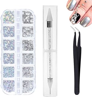 Ealicere 1440 Stück ​​6 Größen Kristall Crystal Strasssteine Nail Art Strasssteine ​​ mit Pick Up Pinzette und Strass Picker Dotting Pen, Für Nagellack, Bekleidung, DIY Handwerk