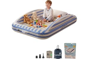 Inflatable Toddler Travel Bed with Cordless Rechargeable Pump, Portable Kids Air Mattress with Comfy Removable Flocked Mattre