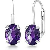 Gem Stone King 8X6MM Oval Drop Dangle Earrings for Women | 925 Sterling Silver | Genuine Gemstone Birthstone Leverback Earrings | Fine Jewelry Gifts for Her Mom Women Wife