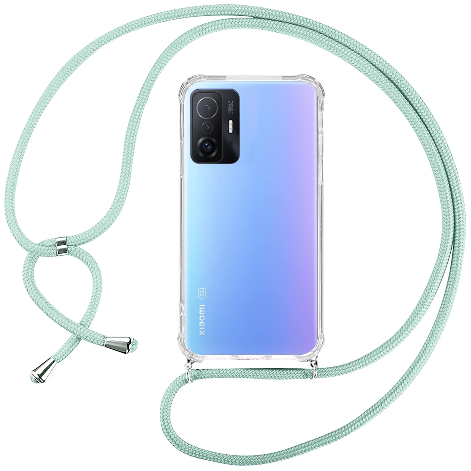 Ingen Case for Xiaomi Mi 11T 5G / Mi 11T Pro 5G with Necklace Lanyard, Transparent Case for Xiaomi Mi 11T 5G / Mi 11T Pro 5G Silicone TPU Bumper Case with Adjustable Cord Phone Lanyard – Green