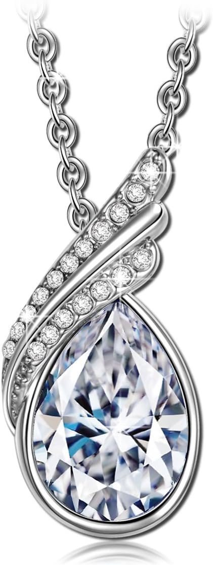 QIANSE Angel's Wings Clear Swarovski Crystals Pendant Necklace Bridal Necklaces Jewelry for Women Birthday Gifts for Women Girls Gifts for Girlfriend Wife Daughter Sister