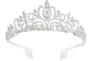 Crystal Tiara Crown Headband Princess Elegant Crown with combs for Women Girls Bridal Wedding Prom Birthday Party, Silver