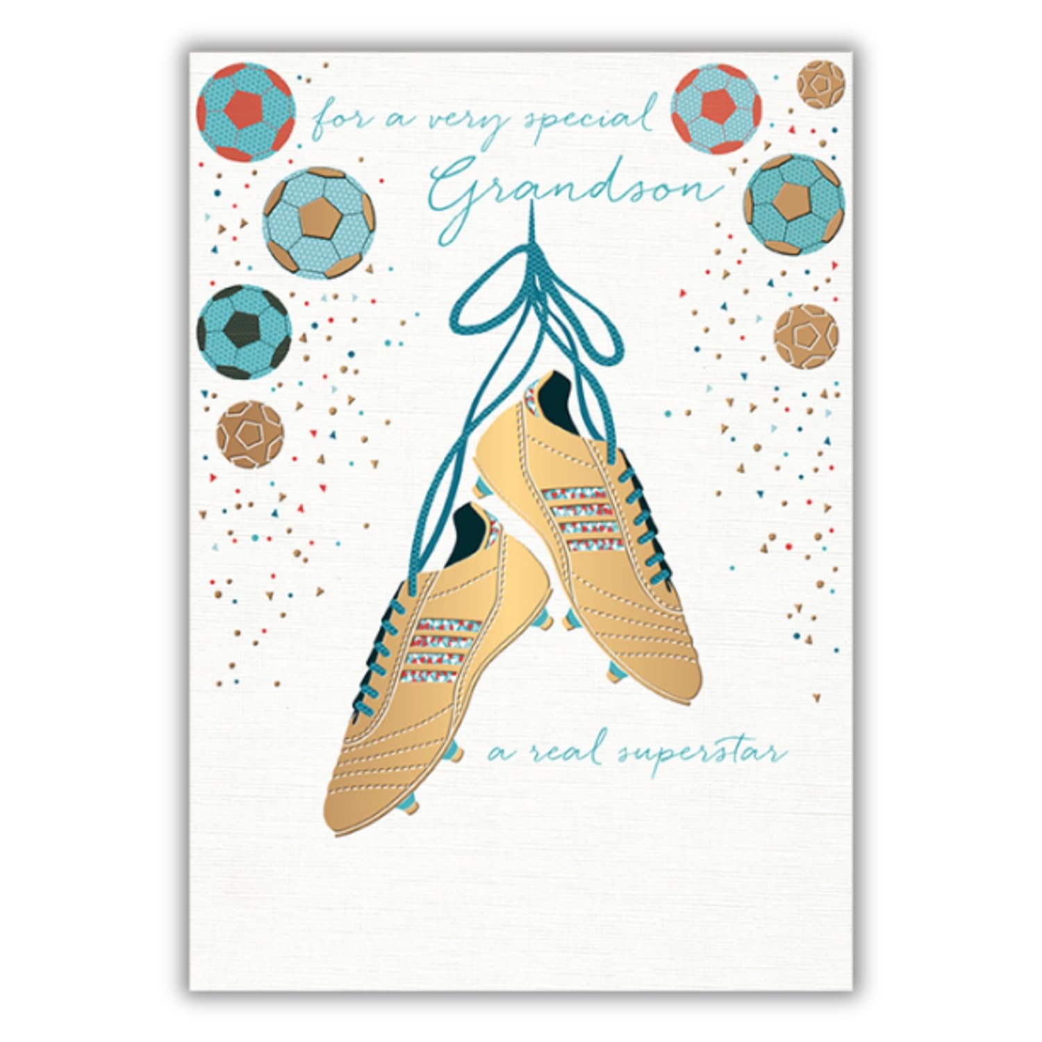 Grandson Birthday Card - Football Boots - 8.5 x 6 Inches - Words and Wishes