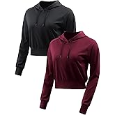 CADMUS Women's Workout Long Sleeve Shirts with Hoodie Sweatshirt Running Crop Top