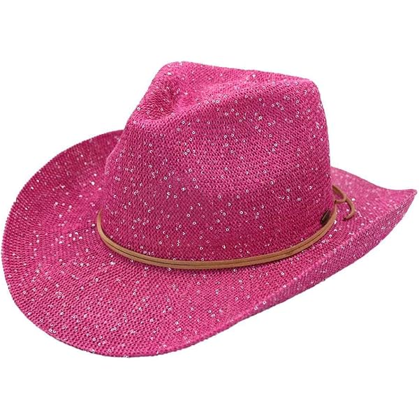 Glitter Sequin Trim Cowboy Hat Hot Pink One Size at Amazon 