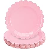 Growswally 30 Pcs Pink Plates 7 Inch Light Pink Scalloped Plates Disposable Dessert Plate for Wedding Baby Shower Birthday Party