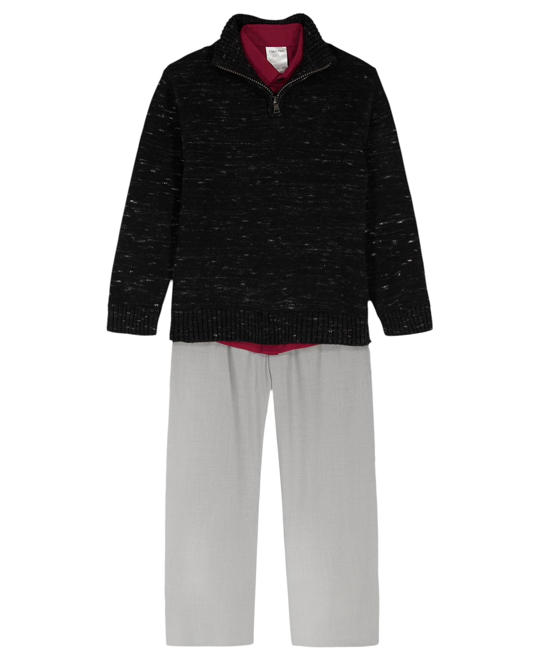 Calvin Klein Boys' 3-Piece Sweater Set with Matching Button-Down Shirt and Pants, Black Space Dye, 5 Image