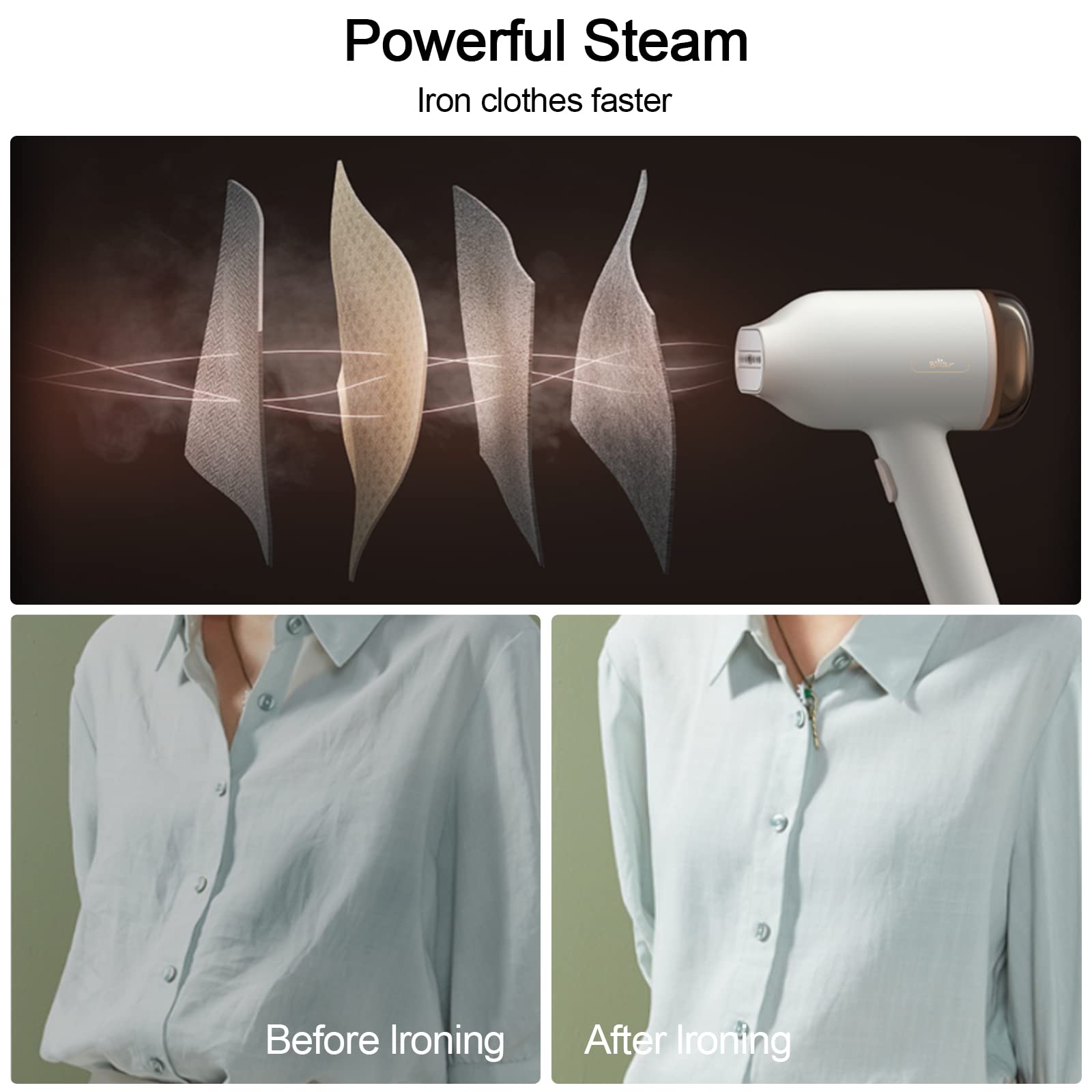 Bear Steamer for Clothes, Portable Handheld Travel Clothes Steamer, 10 Second Fast Heat-up, Auto-Off, Steam Iron Fabric Wrinkle Remover with Brush for Home and Travel