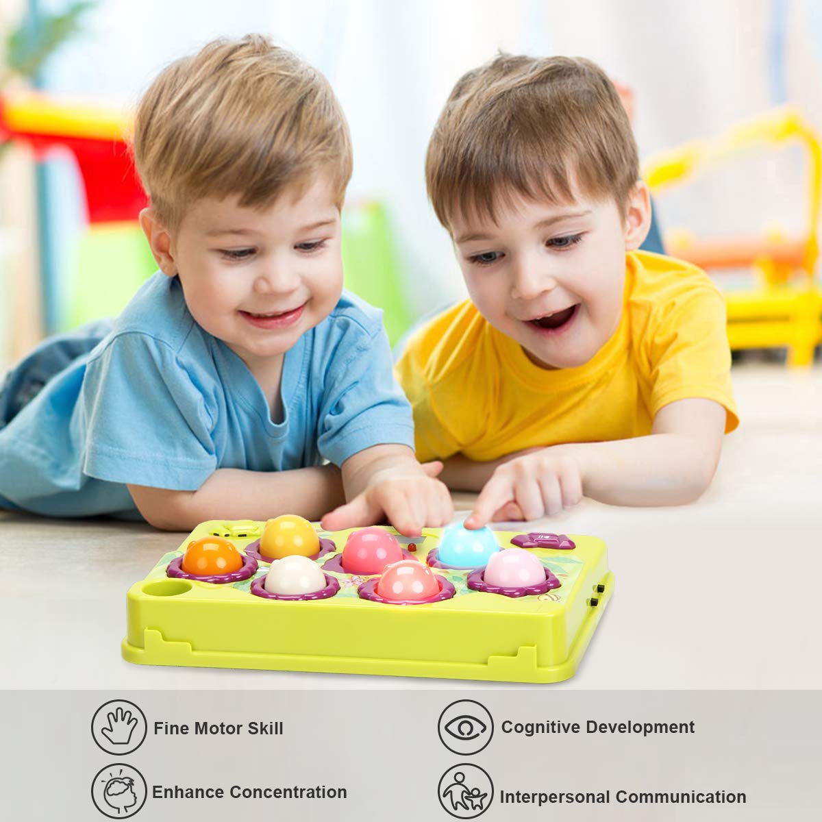 FS Pound Gopher Game for Toddler 3 4 5 6 Year Old Boys and Girls, Interactive Pounding Toys with Sound and Light, Hammer Toys for Kids Ages 4-8, PK Mode with 2 Hammer
