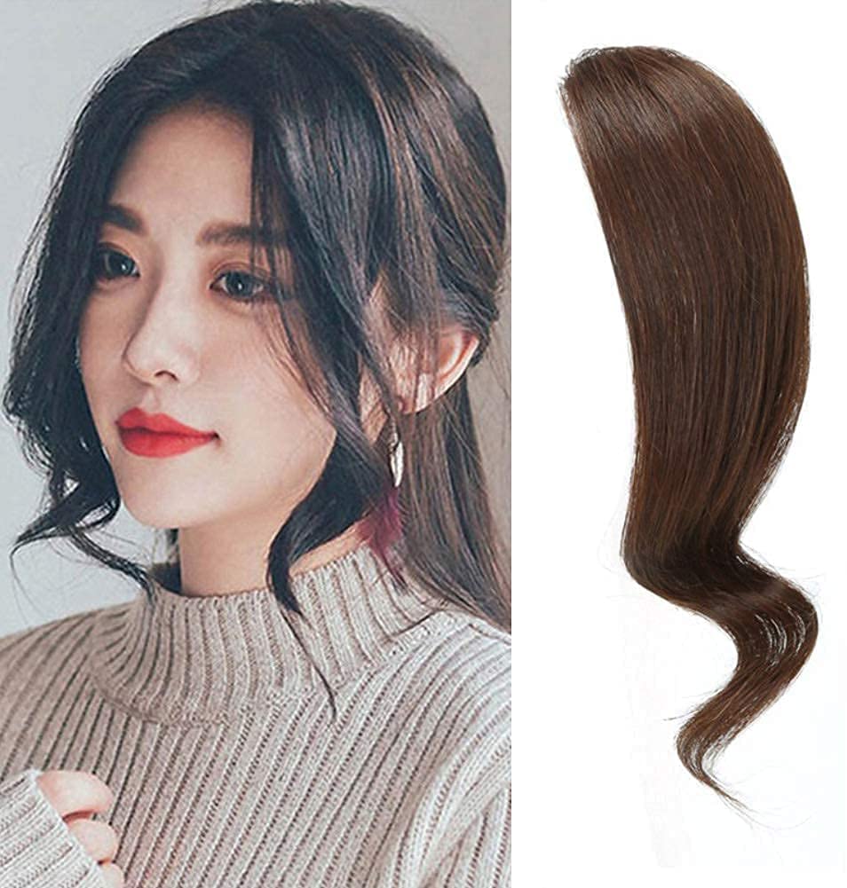2PCS Wave Side Bang Real Human Hair Clip in Bangs Curly Fringe Hair Extensions(Dark Brown Color)