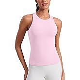 CRZ YOGA Butterluxe Workout Tank Tops for Women - Racerback Padded High Neck Yoga Athletic Shirt with Built in Bra
