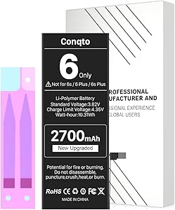 [2700mAh] Battery for iPhone 6 (2021 New Version), Conqto New Upgraded High Capacity 0 Cycle Replacement Battery for iPhone 6 Model A1586,A1589,A1549 with Adhesive Strips and Instructions, No Tools