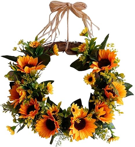 Amazon 秋の花輪秋のテーマドアウィンドウリース 人工ひまわりガーランド手作りクリスマスペンダント プラスチック籐素材家の装飾正月飾り 造花 オンライン通販