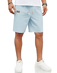 COOFANDY Men's Linen Shorts Casual Elastic Waist