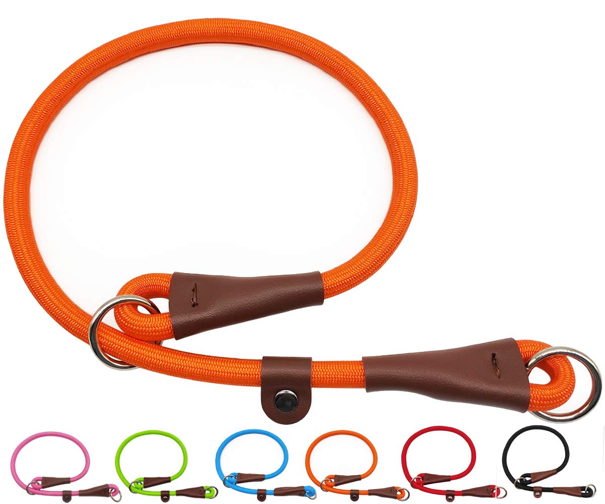 MayPaw Slip Collar Nylon Rope Adjustable Collar for Dog Training- No Pull Round Martingale Dog Collars for Small Medium Large Dogs Walking Hiking (Orange, 20" x 1/4")
