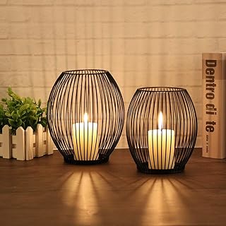 GoMaihe Oval Kerzenständer 2er Set, 14 x 15.5cm und 16 x 18cm Kerzenhalter Stabkerze Metall Deko Kerzenleuchter, Kreativ Vintage Kerzen Ständer für Weihnachts Hochzeit Essen, Schwarz.MEHRWEG