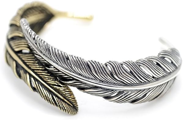 Amazon シルバーワン シルバー925 金銀2カラー フェザー バングル メンズ Si ゴールド イーグル 羽 ブレスレット 通販