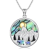 Suiknsn Mountain/Mustard Seed Necklace for Women 925 Sterling Silver Turquoise Abalone Mustard Seed Pendant Necklaces Christian Jewelry Hiking Birthday Mothers Day Gifts