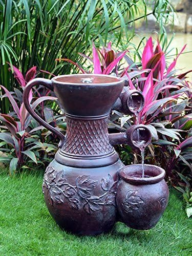 ASC Solar Powered 3-tier Pitcher Water Fountain with Battery/Timer and LED Light (3 Watt Solar Pump Kit)