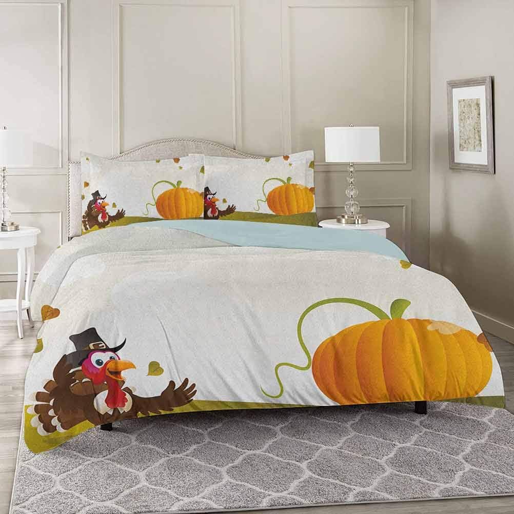 YUAZHOQI Turkey 3 Pieces Bedding Duvet Cover Set Twin, Happy Pilgrim