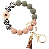 KFHENSOMR Silicone Beaded Keychain, Cute Wallet Wristlet Bracelet, Bead Car Key Chain Holder, Elastic Keyring Bangle for Women Girls