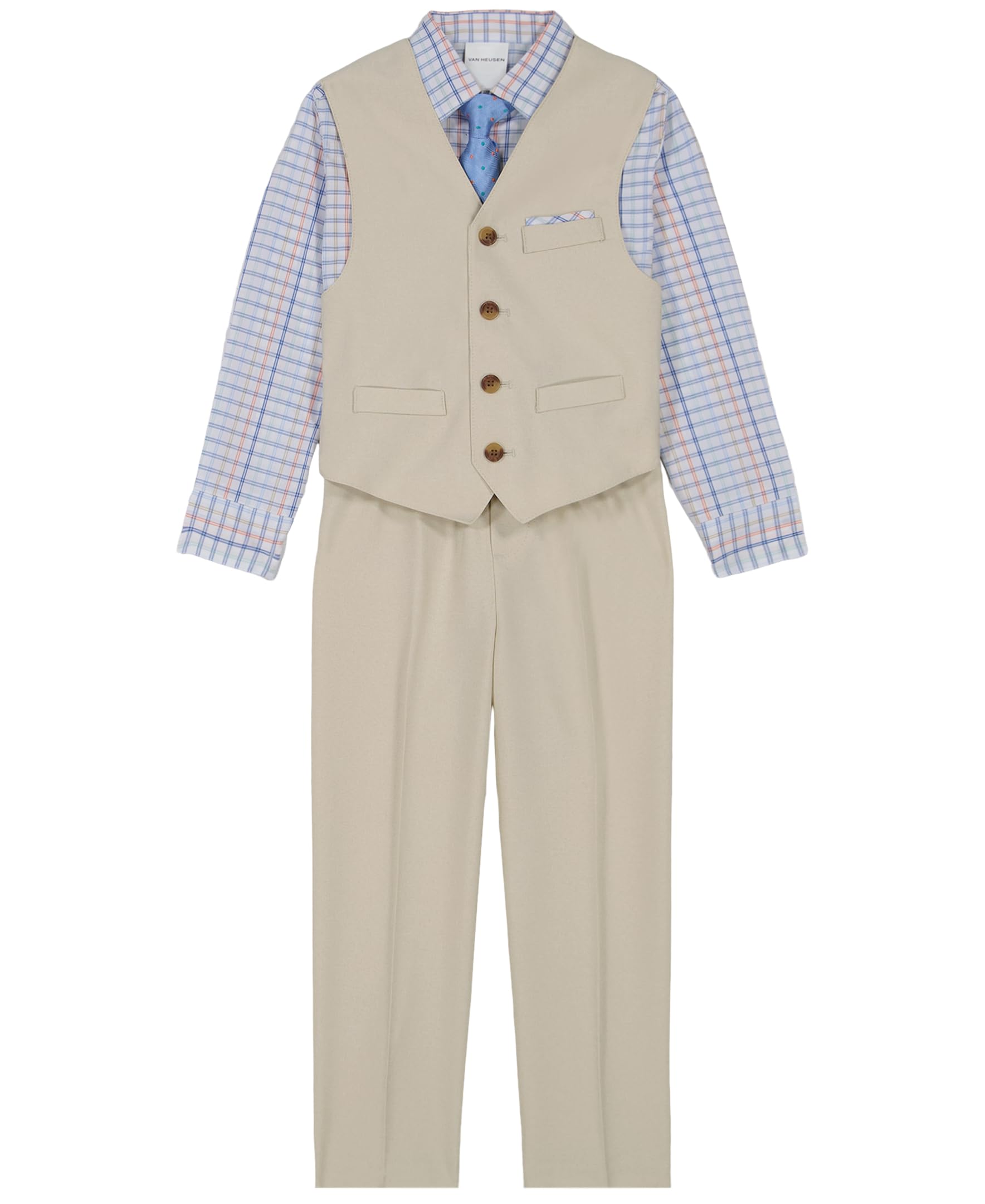 Van Heusen Boys' 4-Piece Formal Suit Set, Vest, Pants, Collared Dress Shirt, and Tie, Cement, 10 Image Van Heusen Boys' 4-Piece Formal Suit Set, Vest, Pants, Collared Dress Shirt, and Tie, Cement, 10 Image