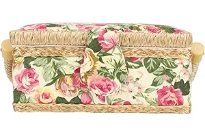 Handmade Fabric Sewing Basket Cloth Sewing Storage Box Household Sewing Organizer Organizing Home for Thread Needle(Garden Ro