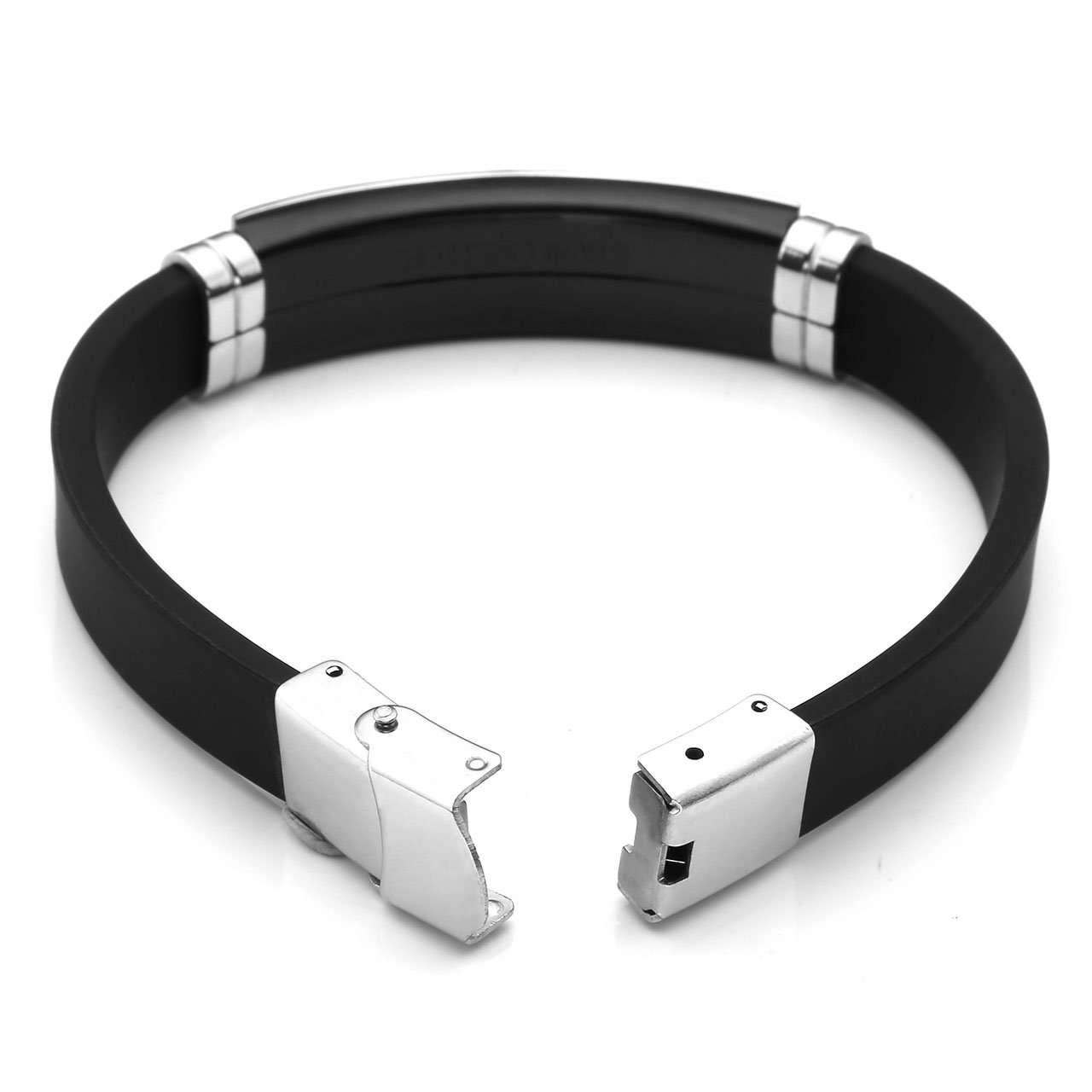 PiercingJ - Bijoux Bracelet en Caoutchouc Motif Lien Poignet Chaine de Main Biker Motard Acier Inoxydable Classique Couple Amoureux Cadeau Valentin avec Boite Cadeau