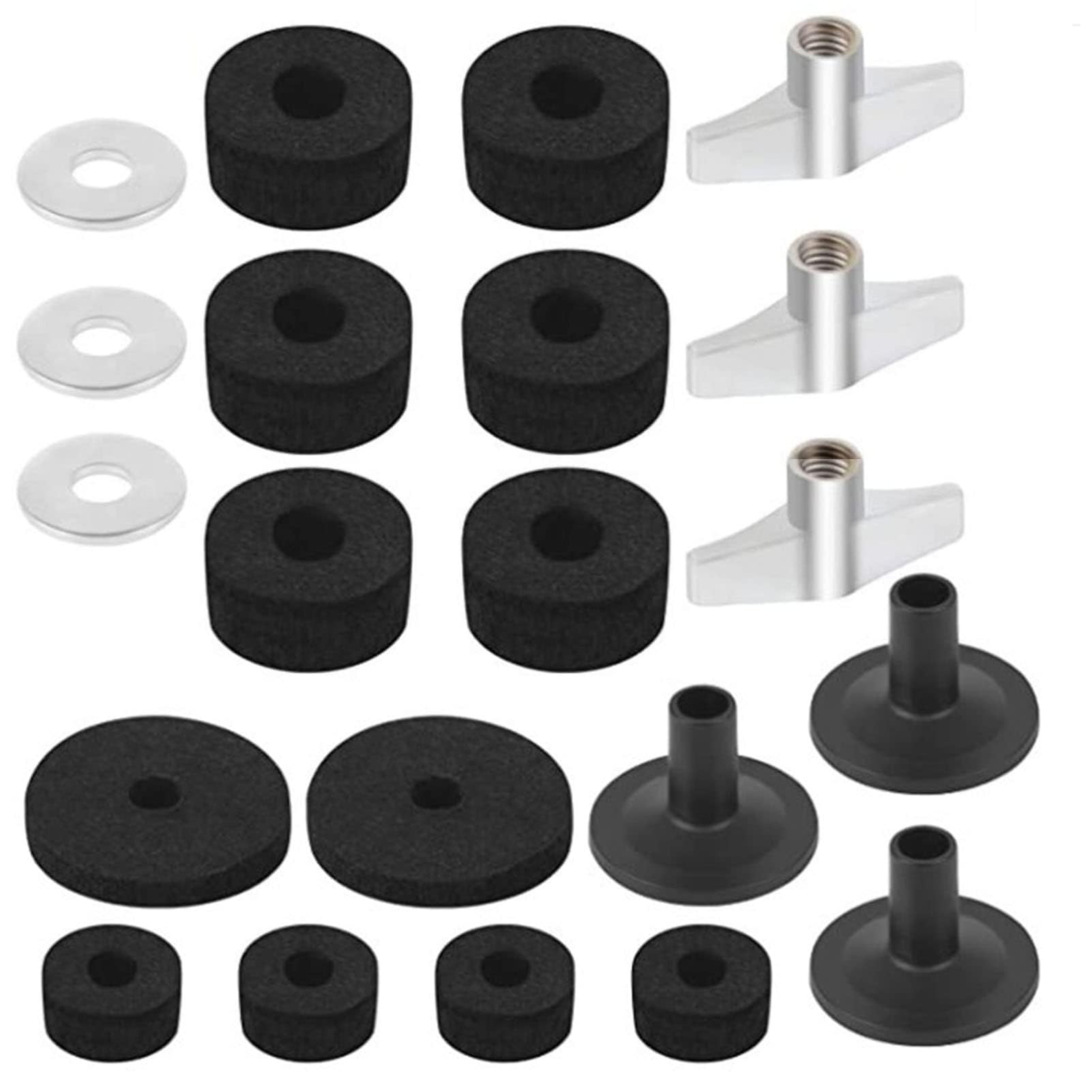 21PCS Cymbal Stand Felts Non Slip Drum Felt Pad Kit with Hi Hat Felt Cymbals Felt Cups Washers Sleeves Wing Nuts for Drums Protection