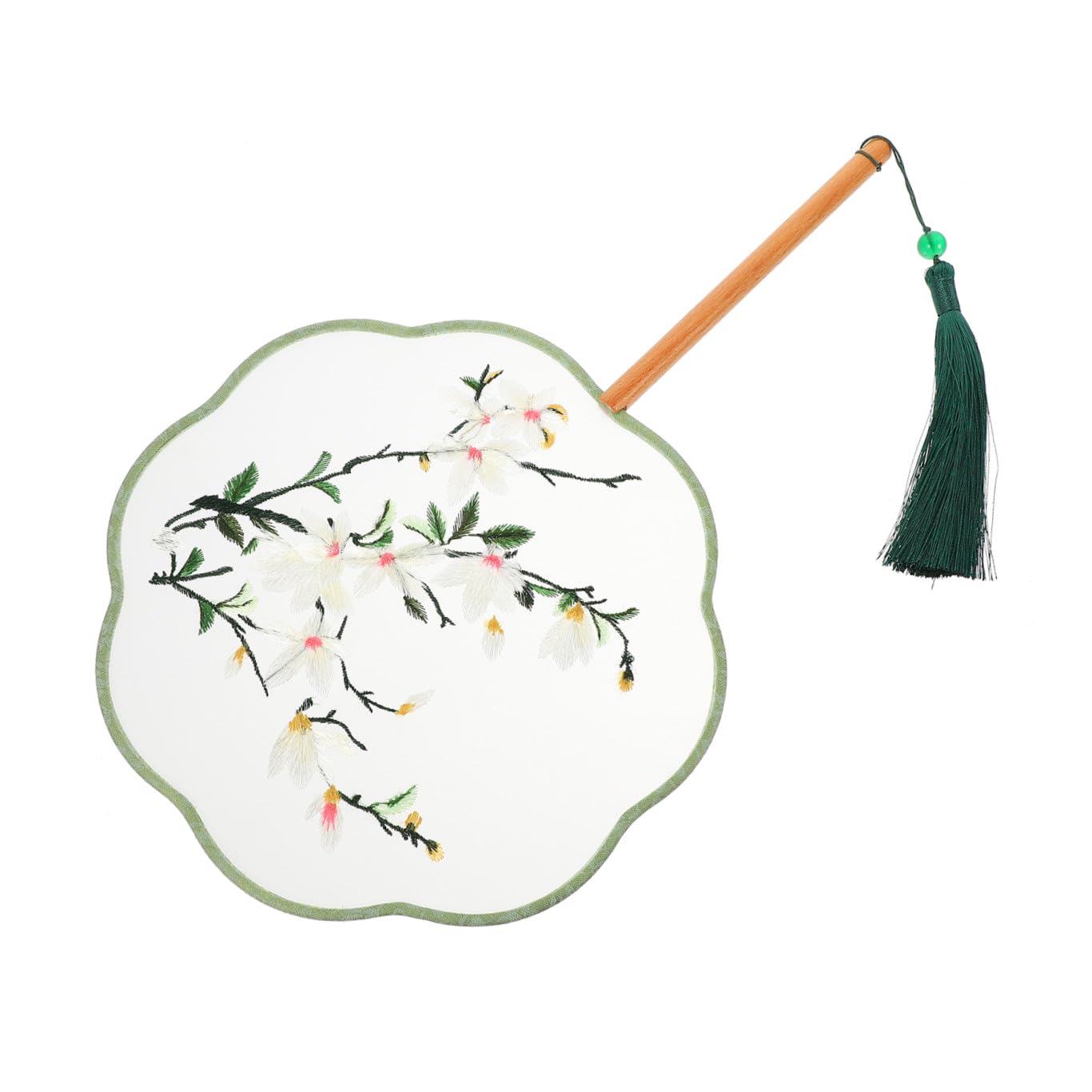 Didiseaon Chinese Round Fan Embroidery Hand Fan Ancient Floral Handheld Oriental Fan for Wedding Birthday Party Favors with Tassel