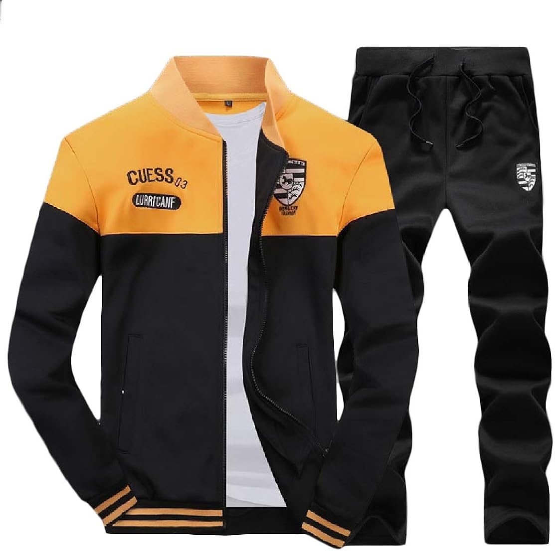 H&E Men Sweat Suit Outdoor Sport Fleece 2PCS Tracksuit Set Yellow XL