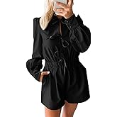 Cicy Bell Womens Casual Short Rompers Cute Tie Front Long Lantern Sleeve Shorts Jumpsuits with Pockets 2025 Fall Outfits