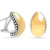 LeCalla 925 Sterling Silver Omega Back Earrings Jewelry Antique 14K Gold-Plated Bar Omega Back Large Stud Earrings for Women 20 MM