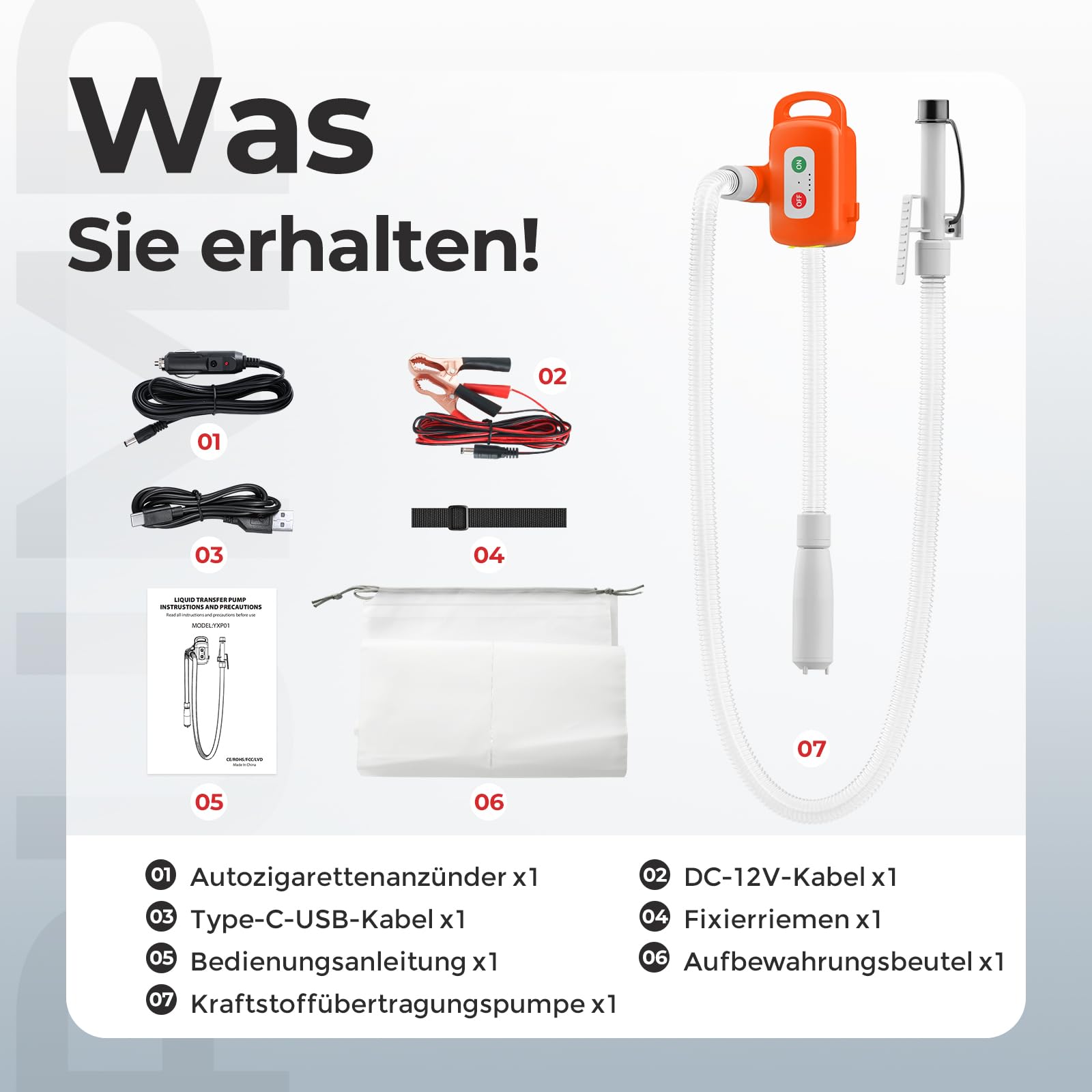 Kraftstoff Umfüllpumpe mit Auto-Stopp-Sensor, Benzinpumpe Elektrische mit Batterien, Aufladbare tragbare Dieselpumpe, Multifunktions-Flüssigkeitsförderpumpe für Benzin, Diesel und Öl, Orange 8