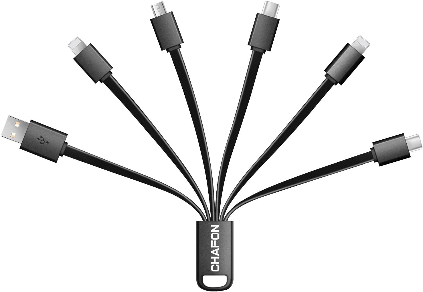 CHAFON Multi USB Charging Cable Short, 6 in 1 Multiple Charger Cord with USB 2.0,Type C,Micro B,Phone Adapter,Compatible for Cell Phones Tablets Speaker and More | Black, 5.3 inch