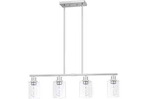 Dolaimy House 4 Light Modern Kitchen Island Chandelier Light 4.5 Inch Clear Glass Shade Brushed Nickel Finish Pendant Lamp, Farmhouse Hanging Light Fixture for Kitchen Island Dining Room Bedside