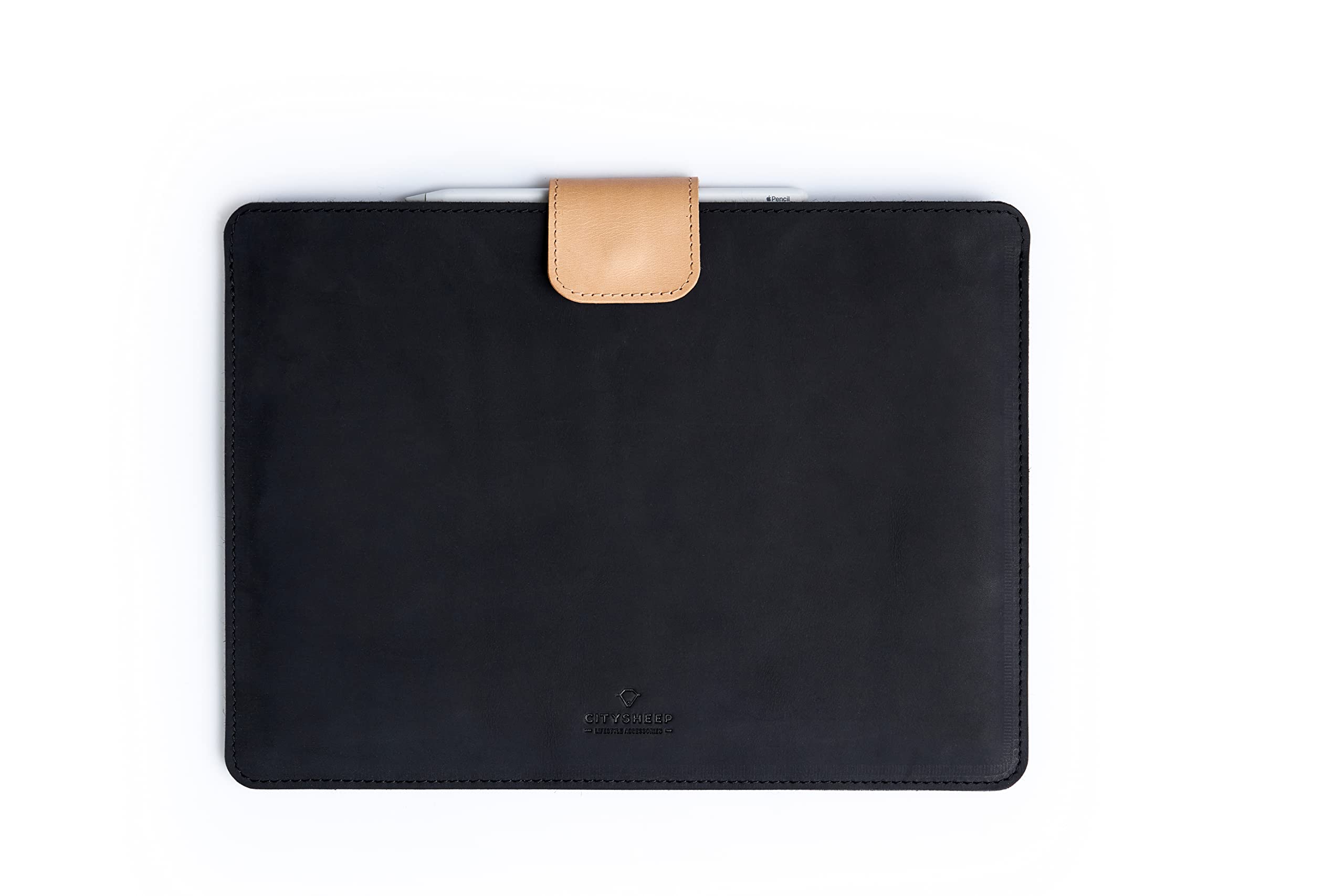 CITYSHEEP iPad Pro 11 inch sleeve, iPad Air 10.9”, iPad Air 10.5” 3/ 4, iPad 9th /8th /7th Generation, iPad 9.7”. Fits with Smart Keyboard, Folio or Cover attached. Natural Wool Felt, Leather. Black.