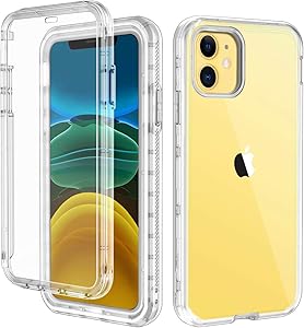 LONTECT Compatible iPhone 11 Case Built-in Screen Protector Crystal Clear Heavy Duty Shockproof Hybrid PC+Soft TPU Full Body Protective Case Cover for Apple iPhone 11 6.1 2019, Transparent