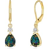 CiNily Leverback Opal Dangle Drop Earrings For Women Girls 14K Gold Plated Teardrop Earrings