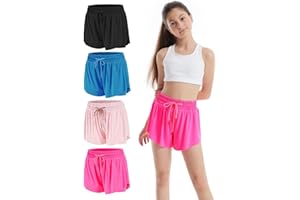 Celfaeree 3-4 Packs Girls Flowy Butterfly Shorts Athletic 2 in 1 Running Active Skirt Shorts, Workout Short for Kids Teens