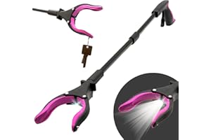 Grabber Reacher Tool-Long 32 Inch Aluminum Foldable Pick Up Stick-Strong Grip Shelves LED Light Magnetic Tip, Lightweight Trash Picker Claw Reacher Grabber Tool for Elderly - by Luxet (32 Inch, Pink)