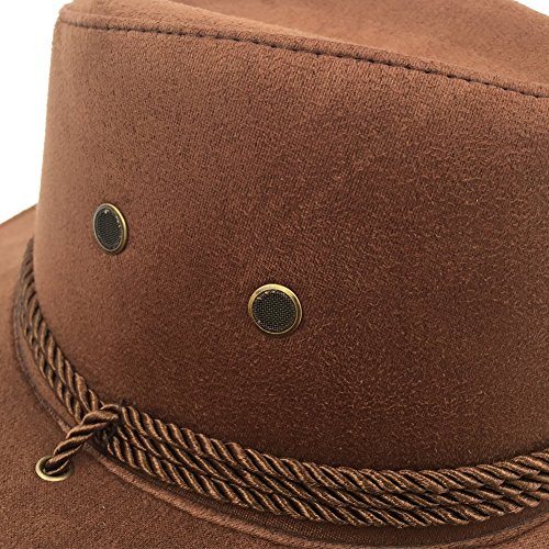 Sandy Ting Men's Outback Faux Felt Wide Brim Western Cowboy Hat (Coffee1)