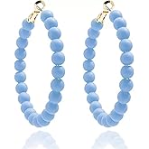 Beaded Hoop Earrings Bohemian Colorful Acrylic Circle Round Bead Earrings for Women Jewelry