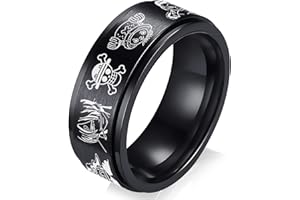 YWDREAM One Piece Ring Anime Rings for Men Black Stainless Steel Spinner Ring Straw Hat Crew Members Fidget Rings for Anxiety 8MM Anime Jewelry Merchandise