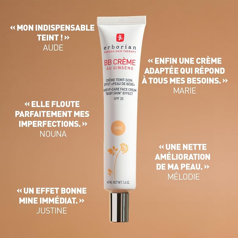 - BB Crème au Ginseng 5-en-1 - Soin Teinté Perfecteur Effet "Peau de Bébé" - Fond de Teint Couvrant Imperfections - Protection Solaire SPF 20 - Soin Cosmétique Coréen - Clair 15ML
