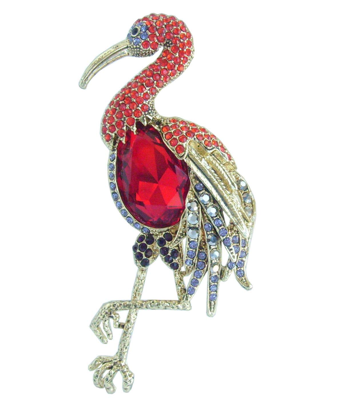 Sindary Art Style 3.94" Animal Flamingo Brooch Pin Austrian Crystal Pendant BZ6620 (Gold-Tone Red)