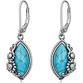 Vintage Turquoise Dangle Earrings 925 Sterling Silver 14 * 7mm Marquise Genuine Turquoise Leverback Earrings for Women