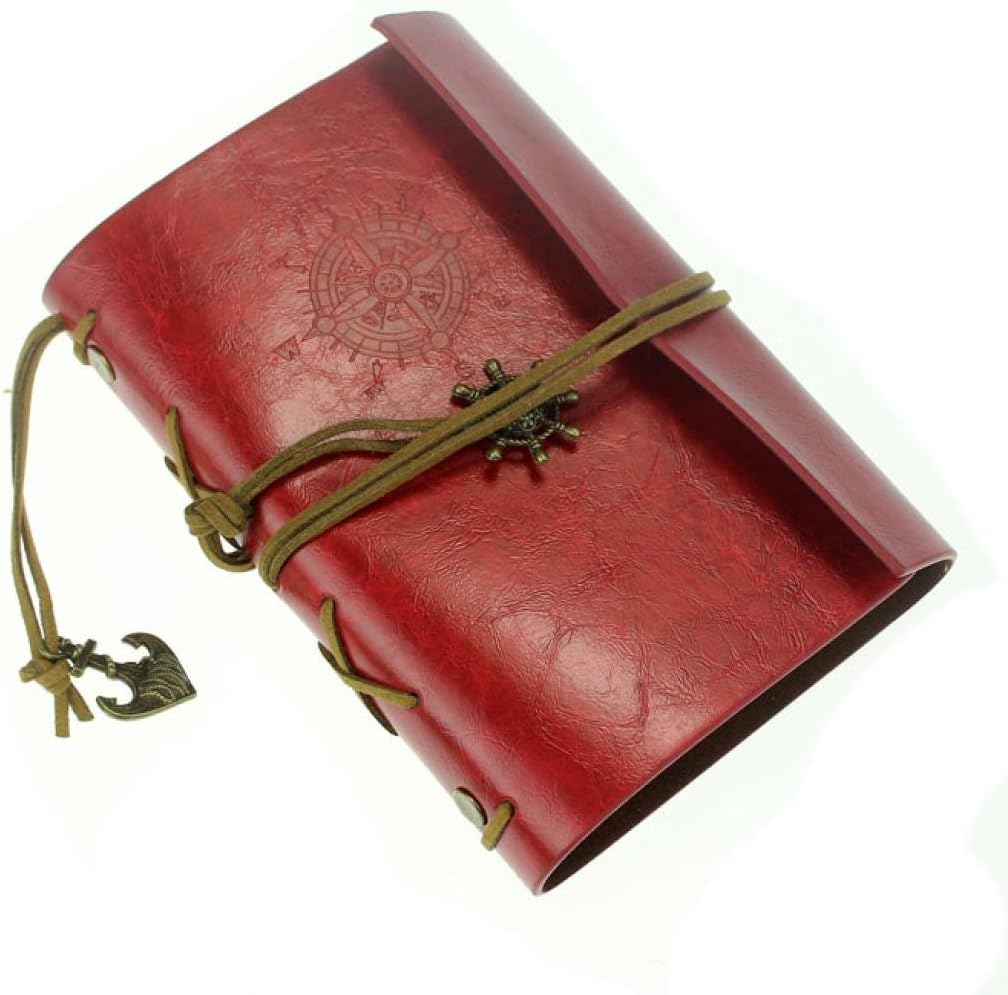 kingwo Retro Sailing Trip White Notepad Notebook Diary Book Cover Red Leather Journal Notebook 90 pages (14.5 x10.5 X2.5)