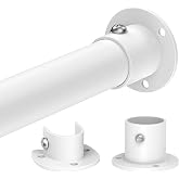 DwelSpire Closet Rod, 1.3" Heavy Duty Adjustable Hanging Rod 17-39 Inch | Closet Rods for Hanging Clothes, 1.3 Inch Diameter, Metal Closet Pole, White, For Wardrobes, Laundry Rooms, RV