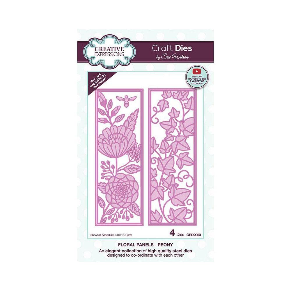 Creative Expressions Sue Wilson-Floral Panels-Peony-Craft Die, Metal, Size 4.8 x 13.5 cm, CED2053